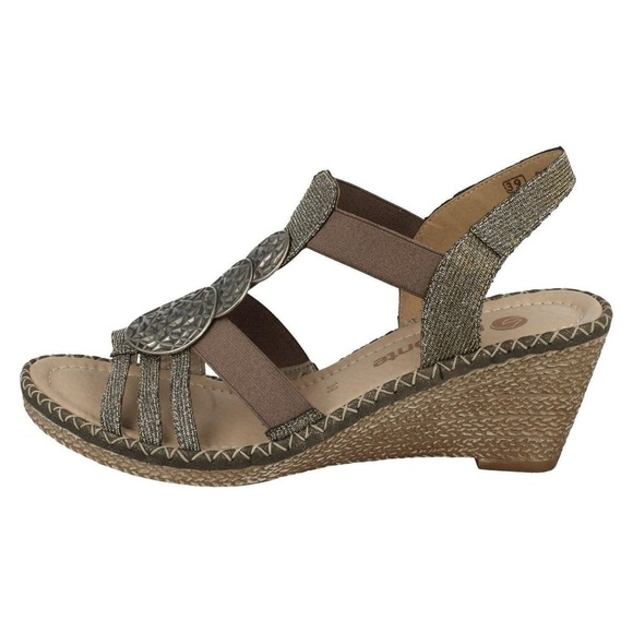 Remonte | Silver Open Toe Summer Sling Back Wedge Sandals, Size 10 - Picture 10 of 10